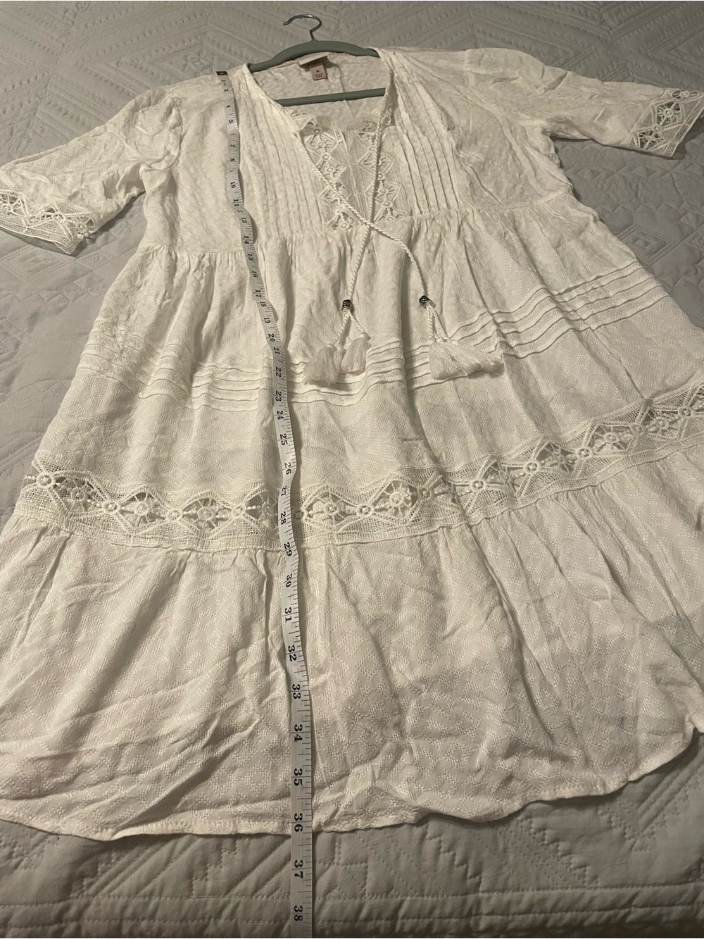 Knox Rose White Lace-Trim Tiered Mini Dress - Picture 12 of 14